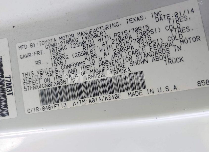 Photo 9 of 2014 Toyota Tacoma (VIN 5TFNX4CN0EX036172)