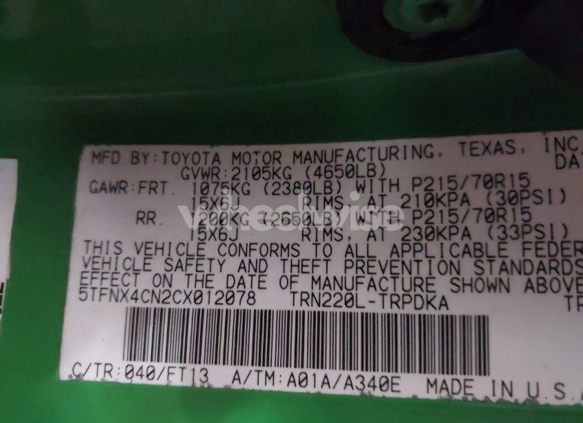 Photo 9 of 2012 Toyota Tacoma (VIN 5TFNX4CN2CX012078)