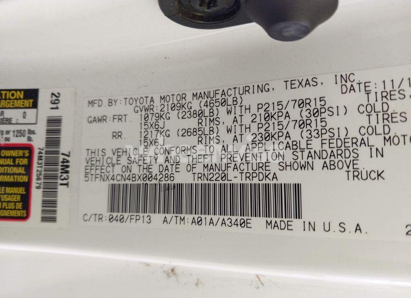 Photo 9 of 2011 Toyota Tacoma (VIN 5TFNX4CN4BX004286)