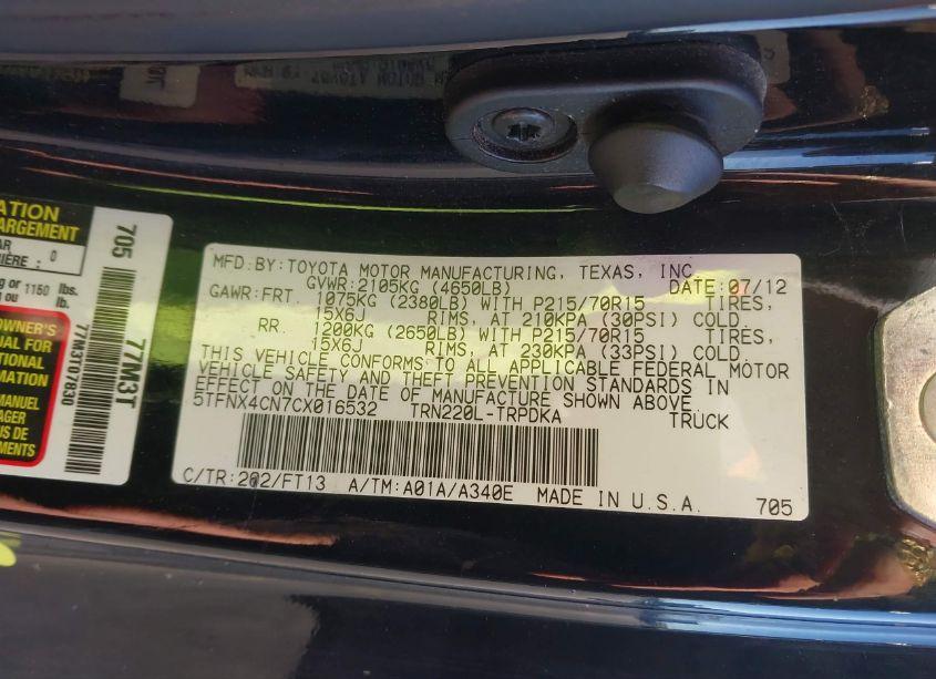 Photo 9 of 2012 Toyota Tacoma (VIN 5TFNX4CN7CX016532)