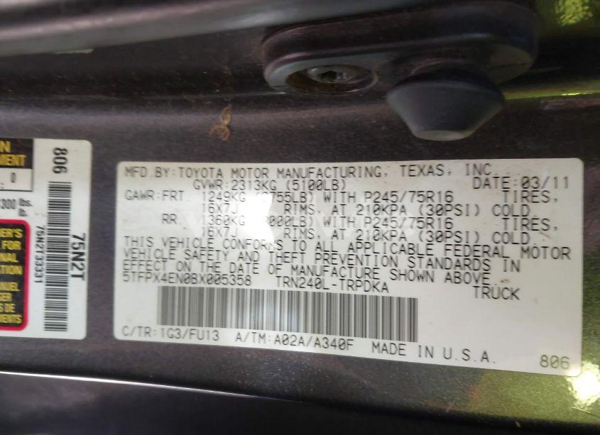 Photo 9 of 2011 Toyota Tacoma (VIN 5TFPX4EN0BX005358)