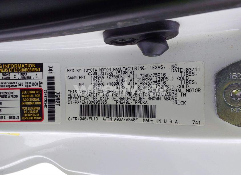 Photo 9 of 2011 Toyota Tacoma (VIN 5TFPX4EN1BX005305)