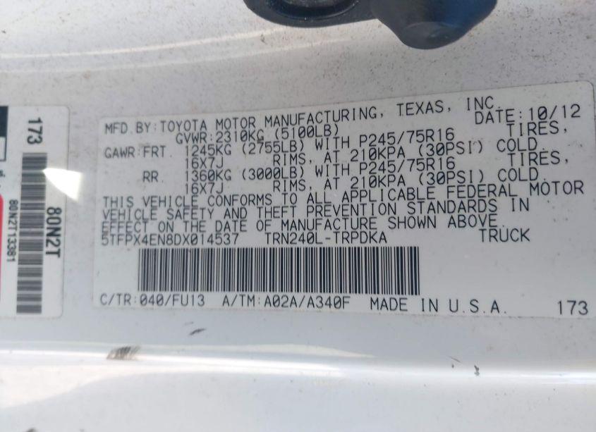 Photo 9 of 2013 Toyota Tacoma (VIN 5TFPX4EN8DX014537)