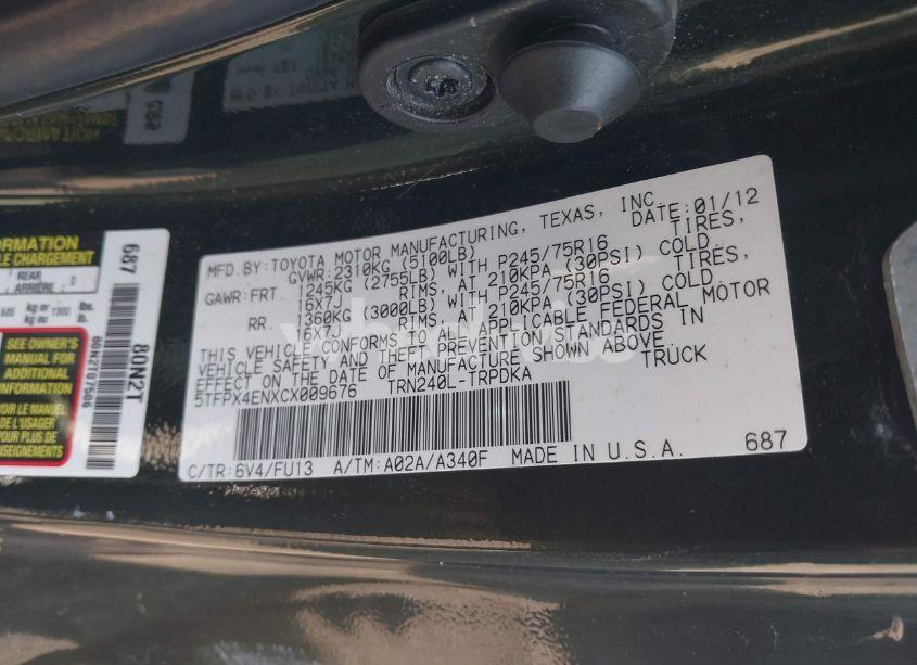 Photo 9 of 2012 Toyota Tacoma (VIN 5TFPX4ENXCX009676)