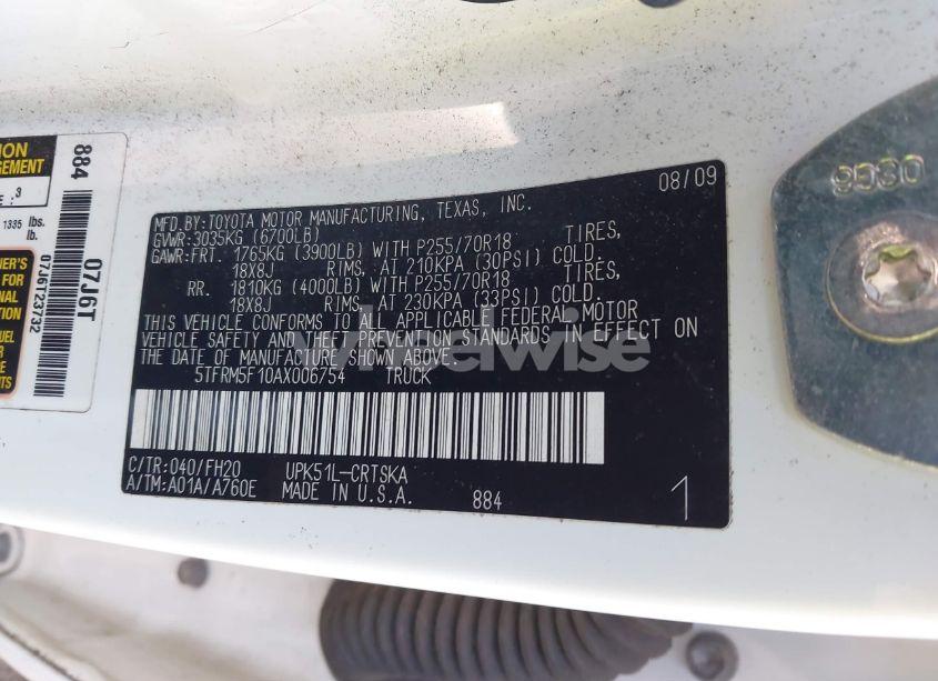 Photo 9 of 2010 Toyota Tundra GRADE 4.6L V8 (VIN 5TFRM5F10AX006754)