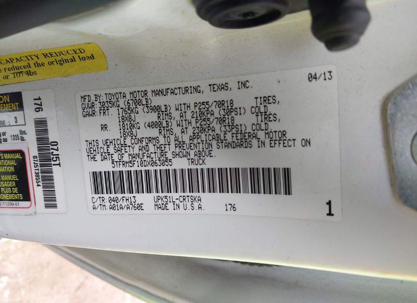 Photo 9 of 2013 Toyota Tundra GRADE 4.6L V8 (VIN 5TFRM5F10DX063055)