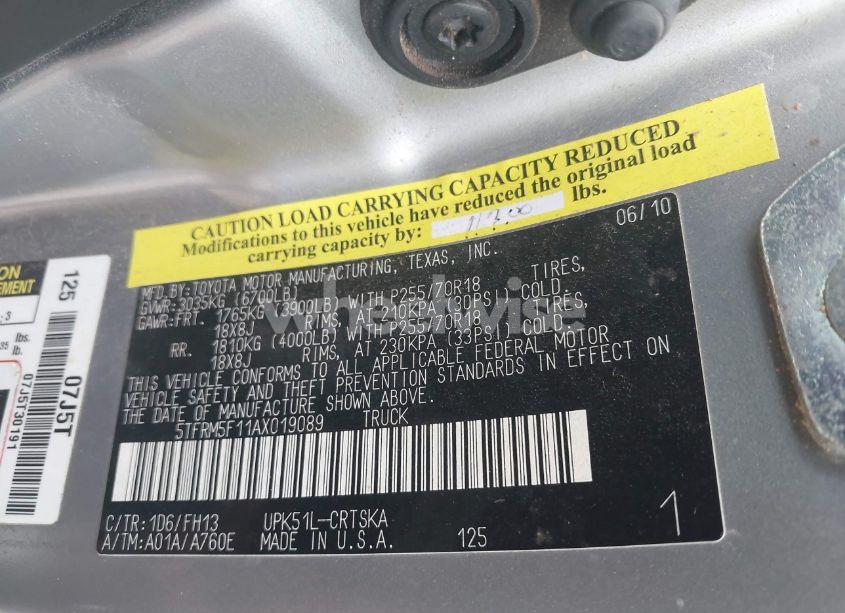 Photo 9 of 2010 Toyota Tundra GRADE 4.6L V8 (VIN 5TFRM5F11AX019089)