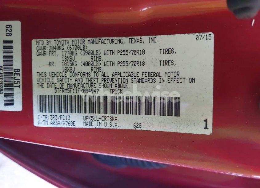 Photo 9 of 2015 Toyota Tundra SR5 4.6L V8 (VIN 5TFRM5F11FX094947)