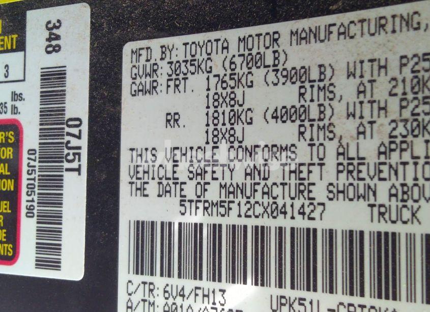 Photo 9 of 2012 Toyota Tundra GRADE 4.6L V8 (VIN 5TFRM5F12CX041427)