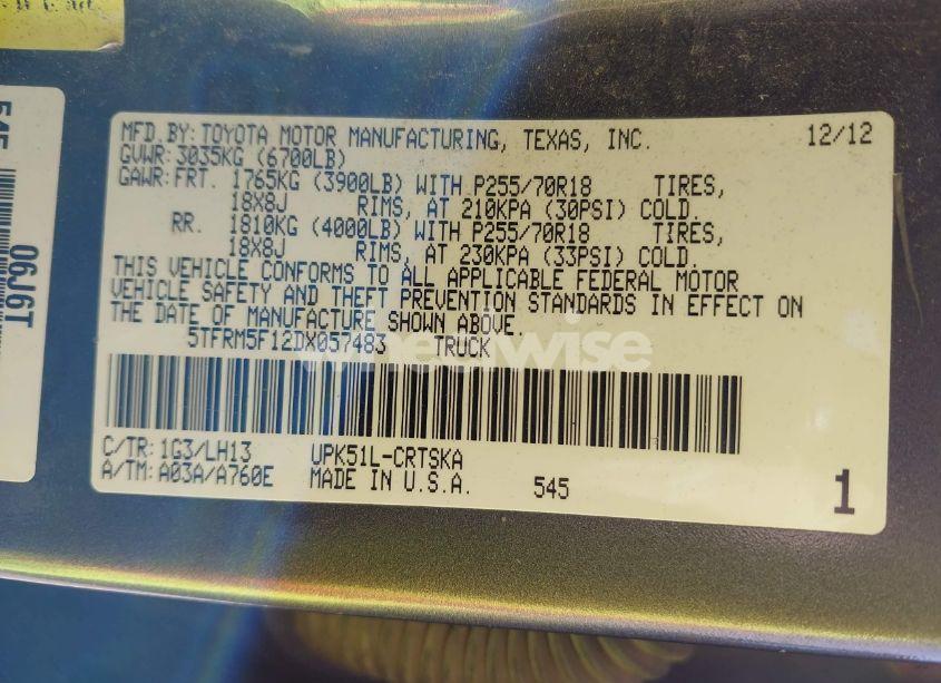 Photo 9 of 2013 Toyota Tundra GRADE 4.6L V8 (VIN 5TFRM5F12DX057483)