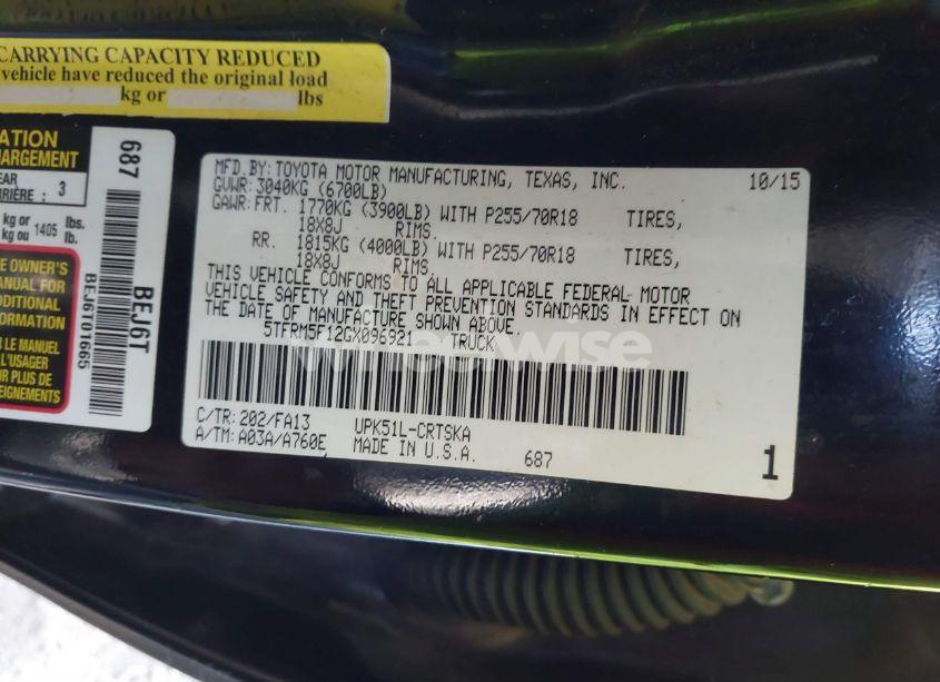 Photo 9 of 2016 Toyota Tundra SR 4.6L V8 (VIN 5TFRM5F12GX096921)