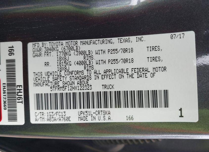 Photo 9 of 2017 Toyota Tundra SR5 4.6L V8 (VIN 5TFRM5F12HX122323)