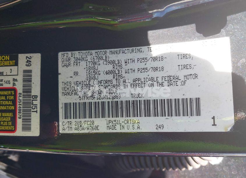 Photo 9 of 2018 Toyota Tundra SR5 4.6L V8 (VIN 5TFRM5F12JX129889)