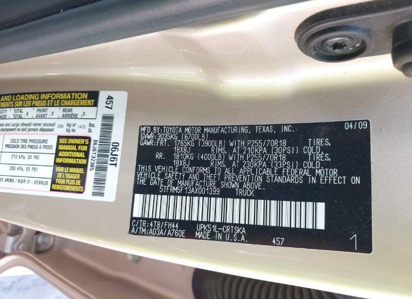 Photo 9 of 2010 Toyota Tundra GRADE 4.6L V8 (VIN 5TFRM5F13AX001399)