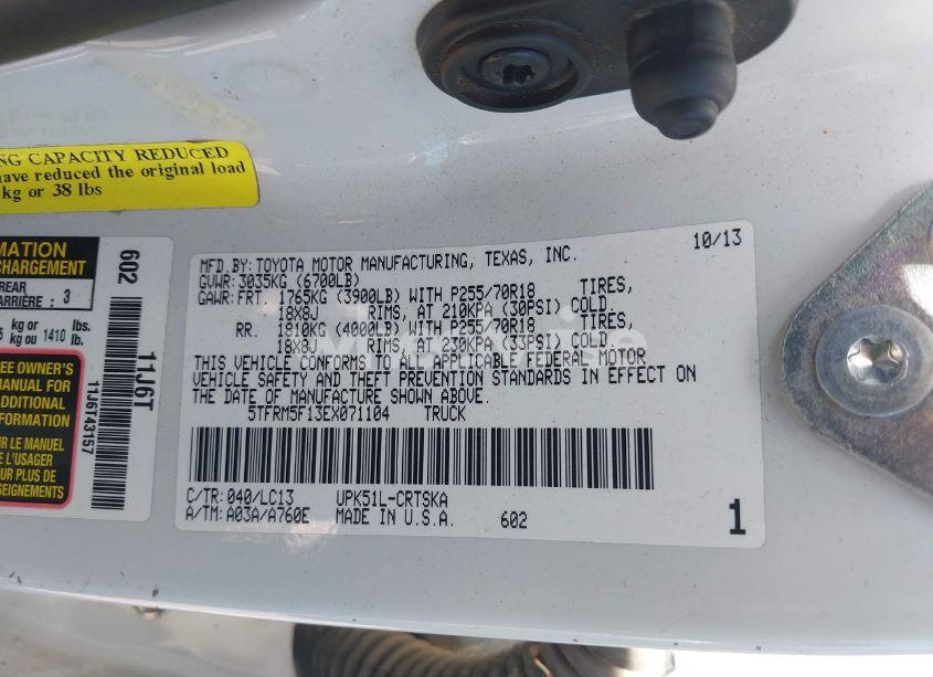 Photo 9 of 2014 Toyota Tundra SR 4.6L V8 (VIN 5TFRM5F13EX071104)