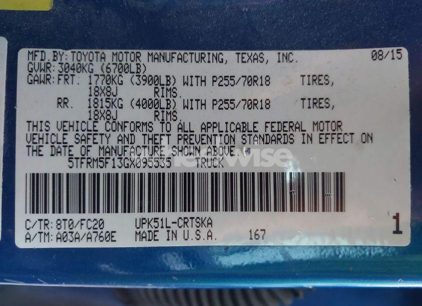 Photo 9 of 2016 Toyota Tundra SR5 4.6L V8 (VIN 5TFRM5F13GX095535)