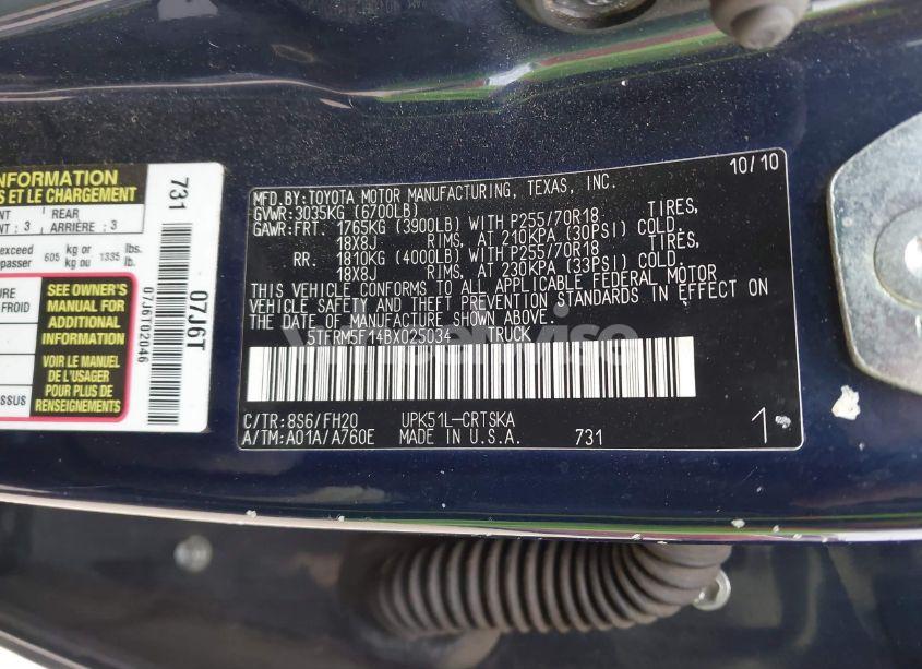 Photo 9 of 2011 Toyota Tundra GRADE 4.6L V8 (VIN 5TFRM5F14BX025034)