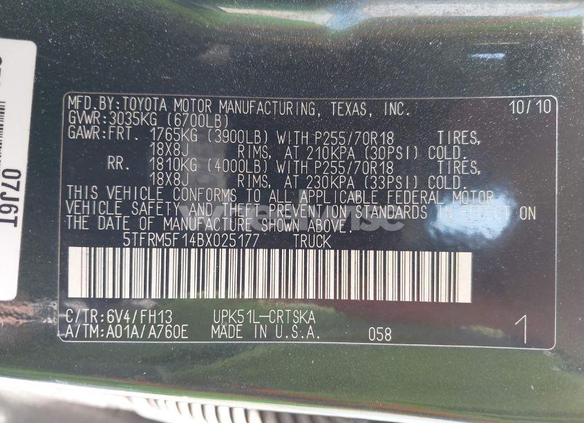 Photo 9 of 2011 Toyota Tundra GRADE 4.6L V8 (VIN 5TFRM5F14BX025177)