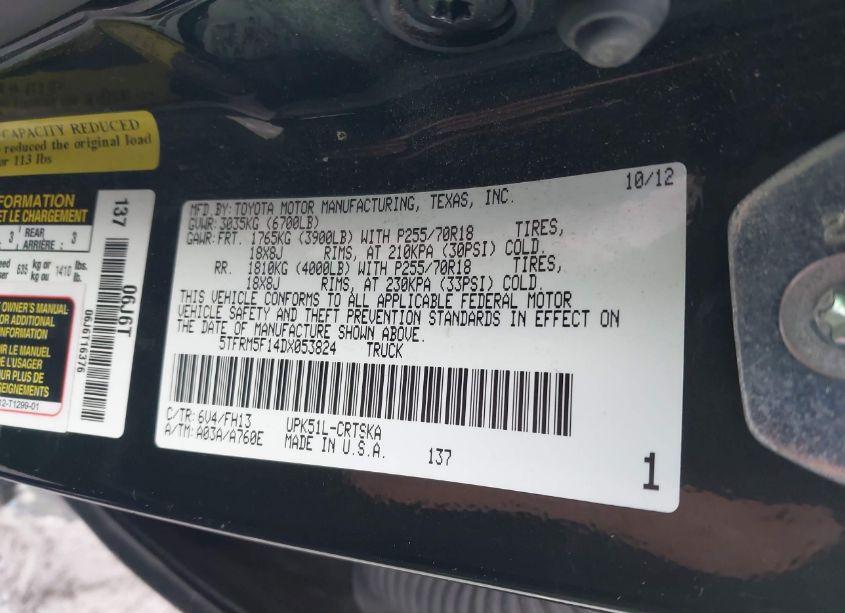 Photo 9 of 2013 Toyota Tundra GRADE 4.6L V8 (VIN 5TFRM5F14DX053824)