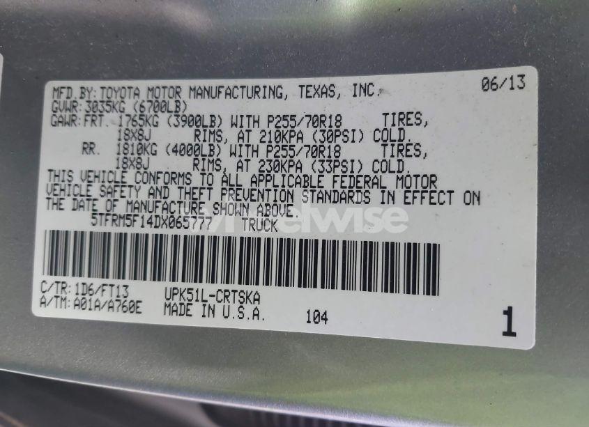 Photo 9 of 2013 Toyota Tundra GRADE 4.6L V8 (VIN 5TFRM5F14DX065777)