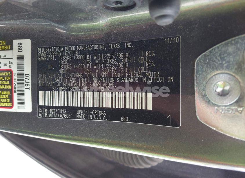 Photo 9 of 2011 Toyota Tundra GRADE 4.6L V8 (VIN 5TFRM5F15BX027102)