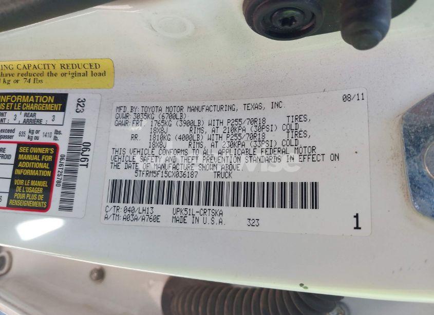 Photo 9 of 2012 Toyota Tundra GRADE 4.6L V8 (VIN 5TFRM5F15CX036187)