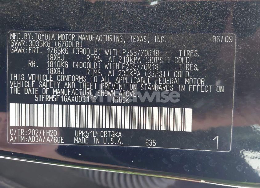 Photo 9 of 2010 Toyota Tundra GRADE 4.6L V8 (VIN 5TFRM5F16AX003115)