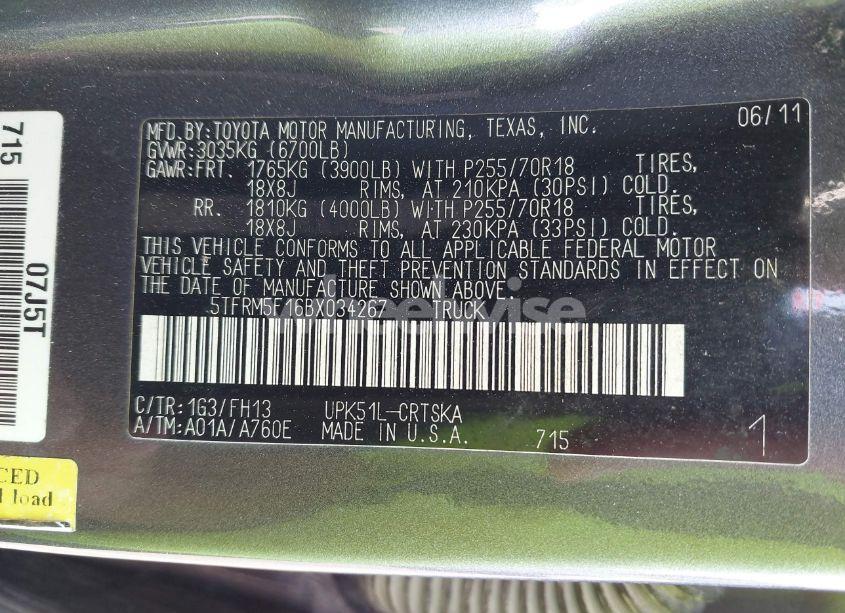 Photo 9 of 2011 Toyota Tundra GRADE 4.6L V8 (VIN 5TFRM5F16BX034267)