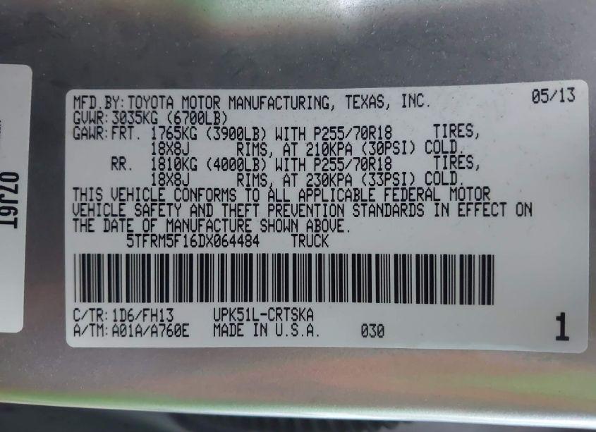 Photo 9 of 2013 Toyota Tundra GRADE 4.6L V8 (VIN 5TFRM5F16DX064484)