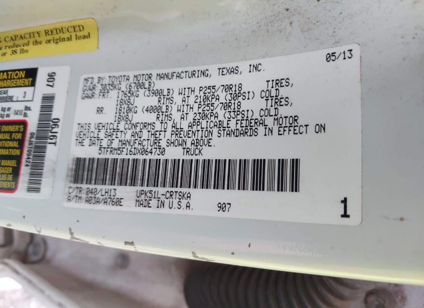 Photo 9 of 2013 Toyota Tundra GRADE 4.6L V8 (VIN 5TFRM5F16DX064730)