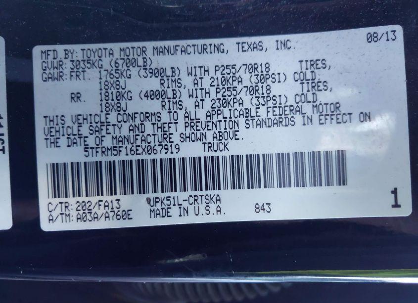 Photo 9 of 2014 Toyota Tundra SR 4.6L V8 (VIN 5TFRM5F16EX067919)