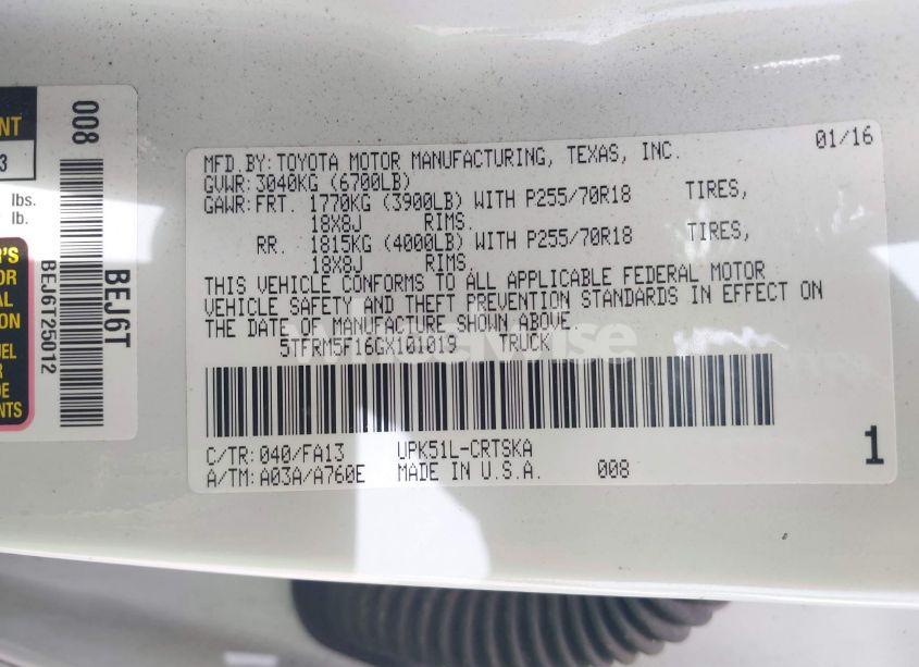 Photo 9 of 2016 Toyota Tundra SR 4.6L V8 (VIN 5TFRM5F16GX101019)