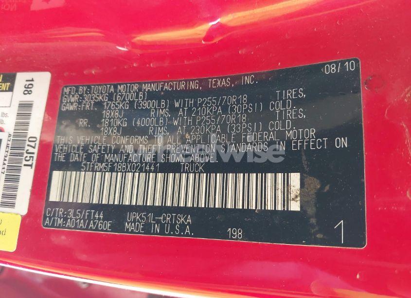 Photo 9 of 2011 Toyota Tundra GRADE 4.6L V8 (VIN 5TFRM5F18BX021441)