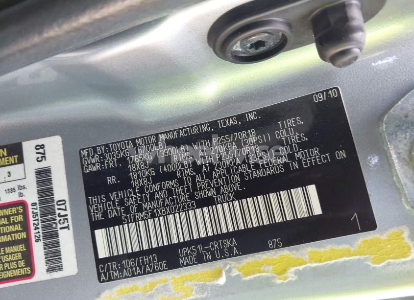 Photo 9 of 2011 Toyota Tundra GRADE 4.6L V8 (VIN 5TFRM5F1XBX022333)