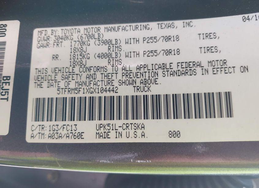 Photo 9 of 2016 Toyota Tundra SR5 4.6L V8 (VIN 5TFRM5F1XGX104442)