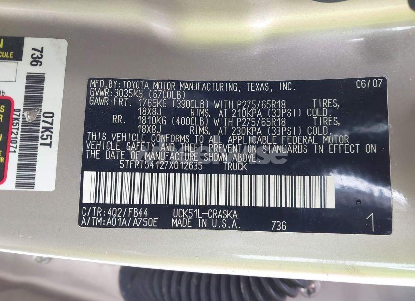 Photo 9 of 2007 Toyota Tundra SR5 4.7L V8 (VIN 5TFRT54127X012635)