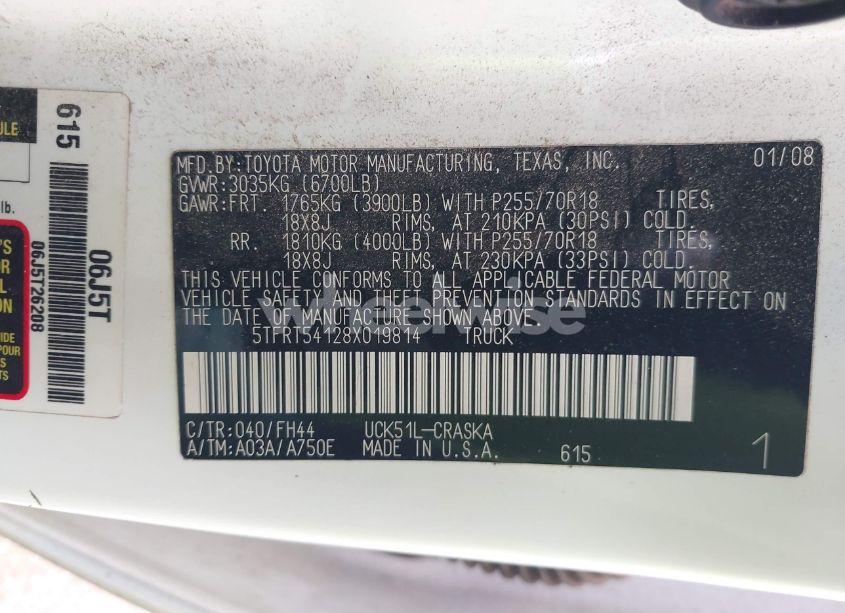 Photo 9 of 2008 Toyota Tundra BASE 4.7L V8 (VIN 5TFRT54128X019814)