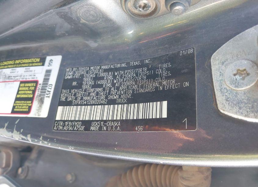 Photo 9 of 2008 Toyota Tundra SR5 4.7L V8 (VIN 5TFRT54128X020462)