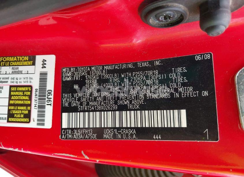 Photo 9 of 2008 Toyota Tundra BASE 4.7L V8 (VIN 5TFRT54138X026299)