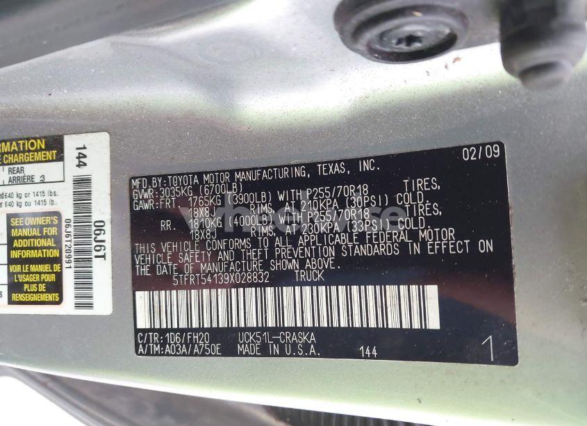 Photo 9 of 2009 Toyota Tundra GRADE 4.7L V8 (VIN 5TFRT54139X028832)