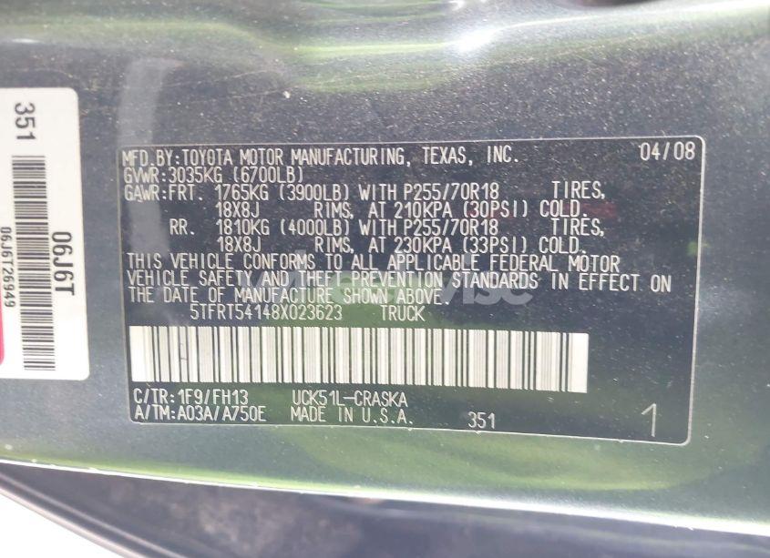 Photo 9 of 2008 Toyota Tundra BASE 4.7L V8 (VIN 5TFRT54148X023623)