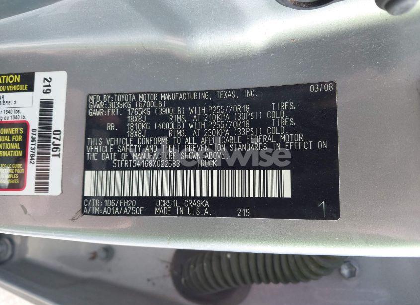 Photo 9 of 2008 Toyota Tundra BASE 4.7L V8 (VIN 5TFRT54168X022683)