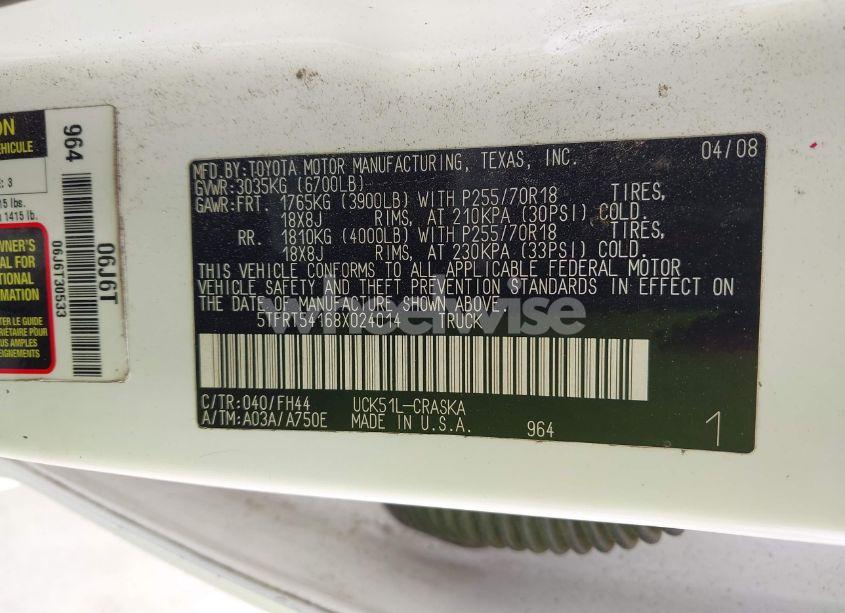 Photo 9 of 2008 Toyota Tundra BASE 4.7L V8 (VIN 5TFRT54168X024014)