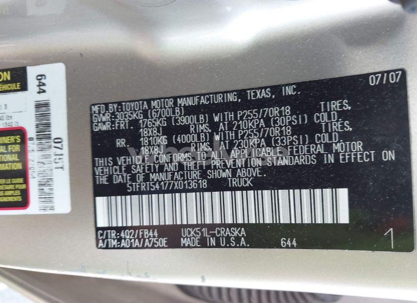 Photo 9 of 2007 Toyota Tundra SR5 4.7L V8 (VIN 5TFRT54177X013618)