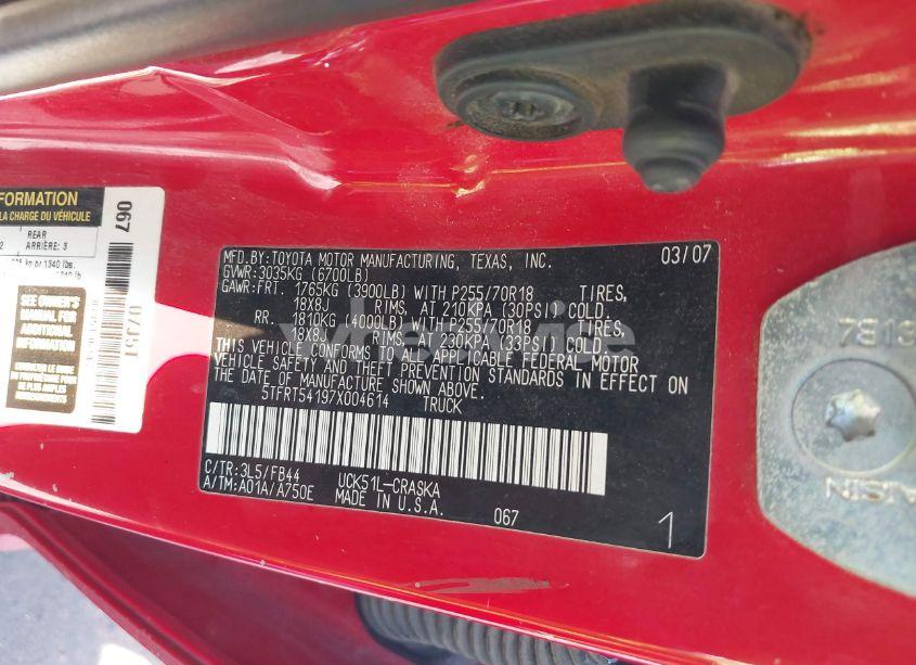 Photo 9 of 2007 Toyota Tundra SR5 4.7L V8 (VIN 5TFRT54197X004614)