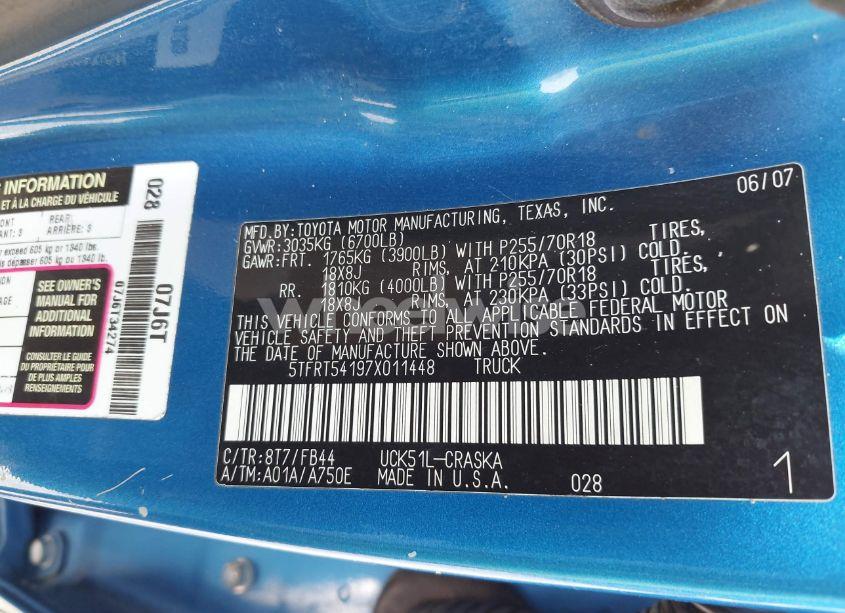 Photo 9 of 2007 Toyota Tundra SR5 4.7L V8 (VIN 5TFRT54197X011448)
