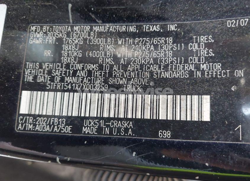 Photo 9 of 2007 Toyota Tundra SR5 4.7L V8 (VIN 5TFRT541X7X003259)