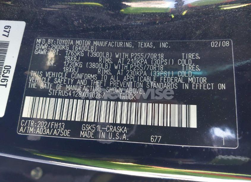 Photo 9 of 2008 Toyota Tundra BASE V6 (VIN 5TFRU54128X010267)