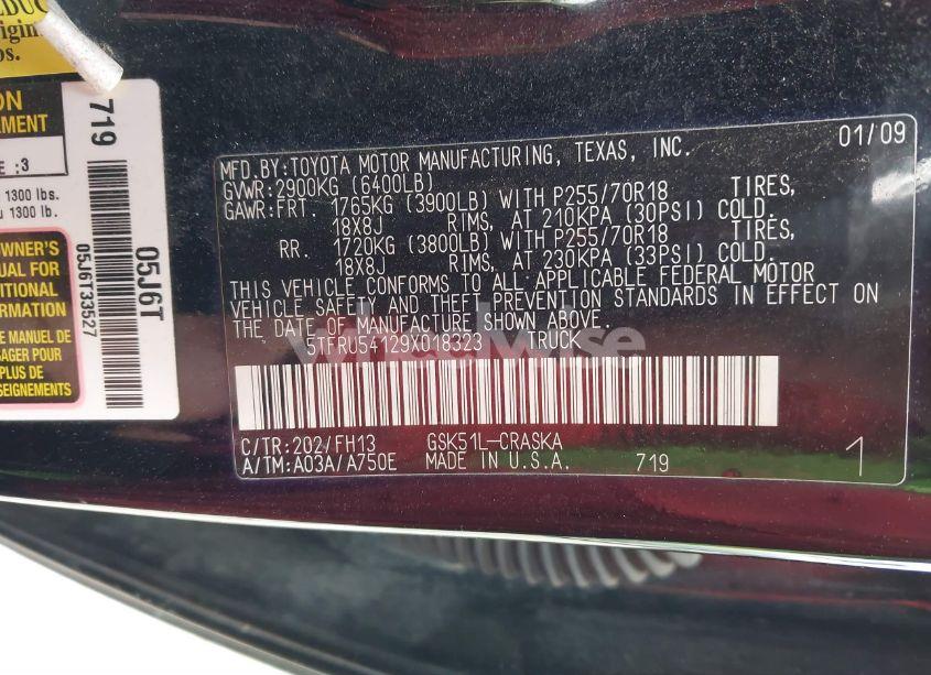 Photo 9 of 2009 Toyota Tundra GRADE V6 (VIN 5TFRU54129X018323)
