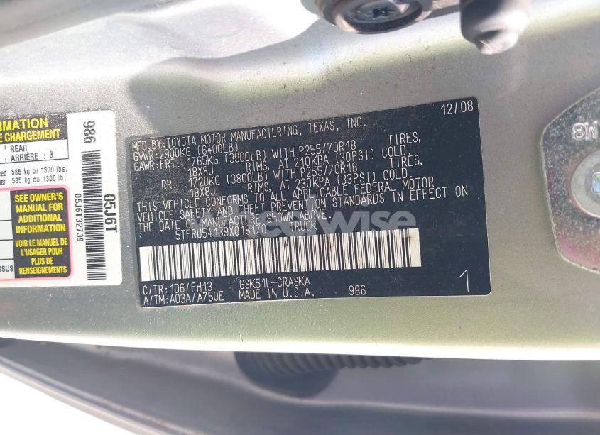 Photo 9 of 2009 Toyota Tundra GRADE V6 (VIN 5TFRU54139X018170)